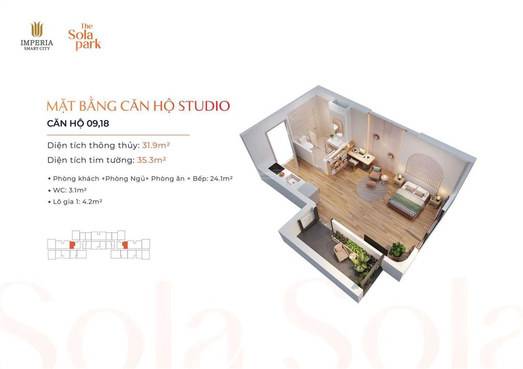 Cần tiền bán gấp studio sola park vinsmart city 31.9m2 giá 3.3 tỷ bao phí