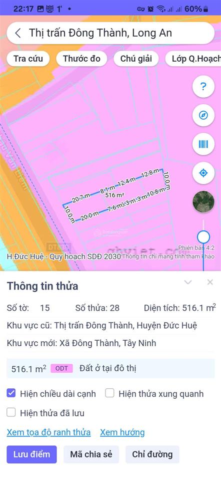 Bán 516m2 full odt, mt đt838 (châu văn liêm), tt đông thành