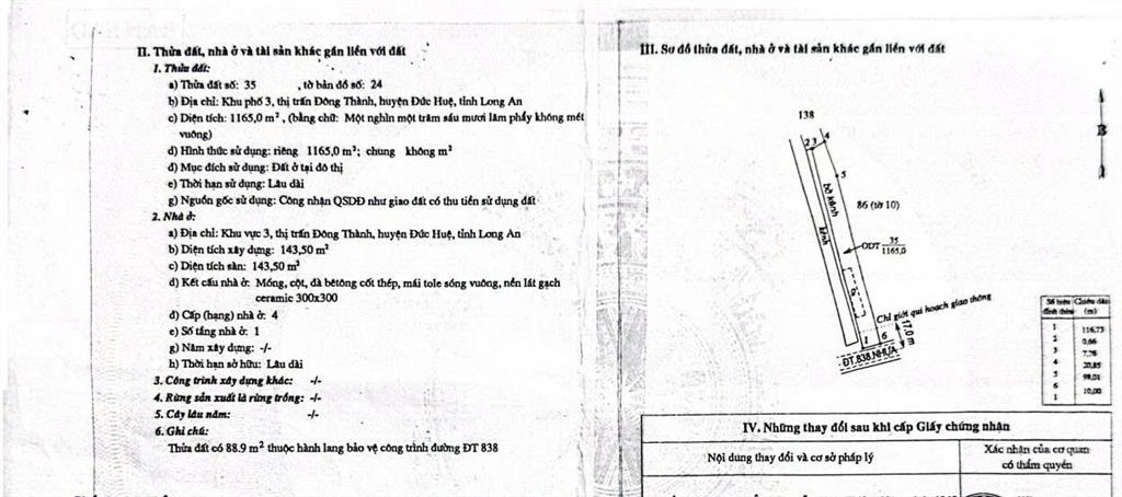 Siêu phẩm 1165m2 full odt 2mt đt838, tt đông thành