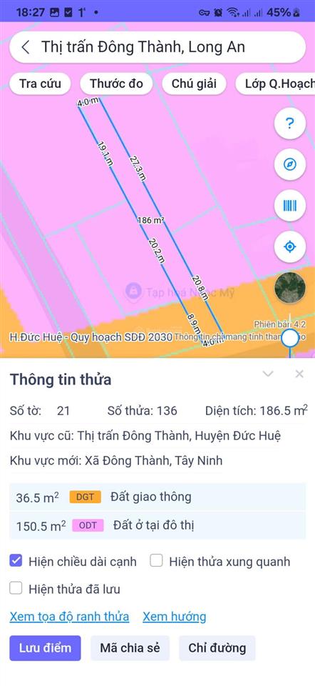 186.6m2 mặt tiền đt838, thị trấn đông thành, đức huệ, long an