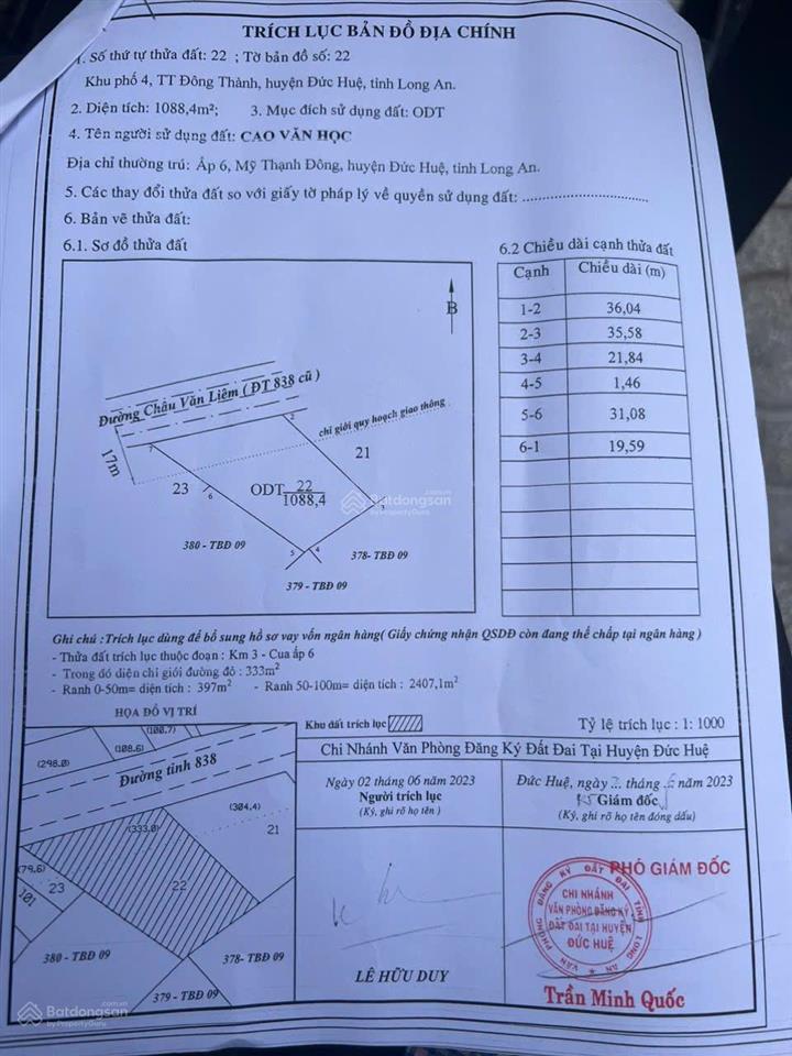 Bán 3892m2 mt đt838 , có 1088 ođt , còn lại luc