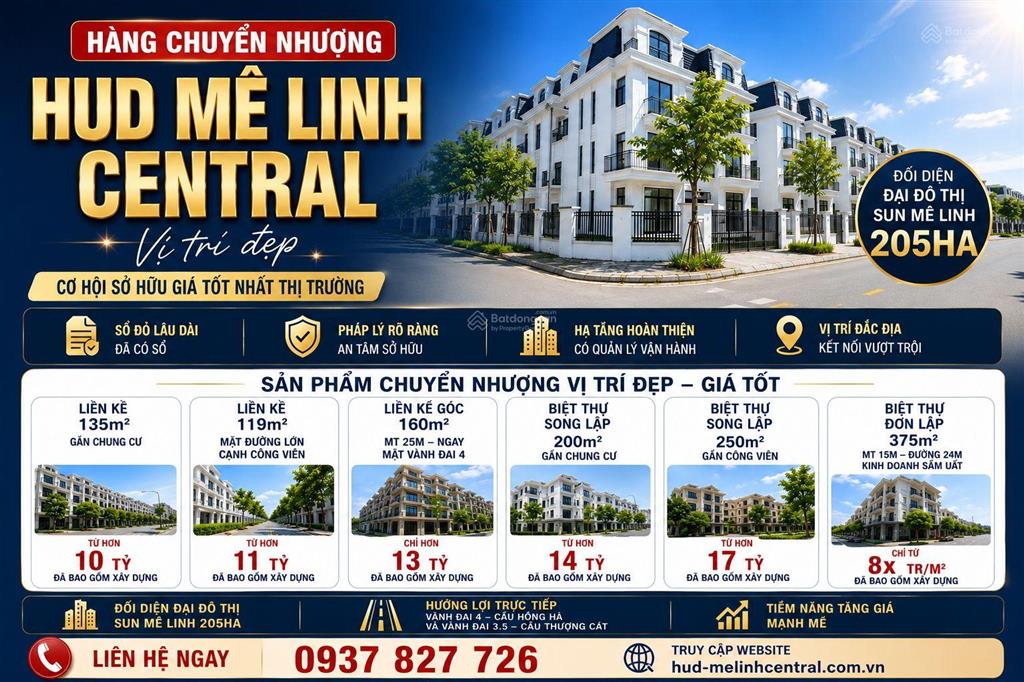 Quỹ hàng chuyển nhượng hud mê linh central những vị trí đẹp nhất đang có giá tốt, đã có sổ hồng