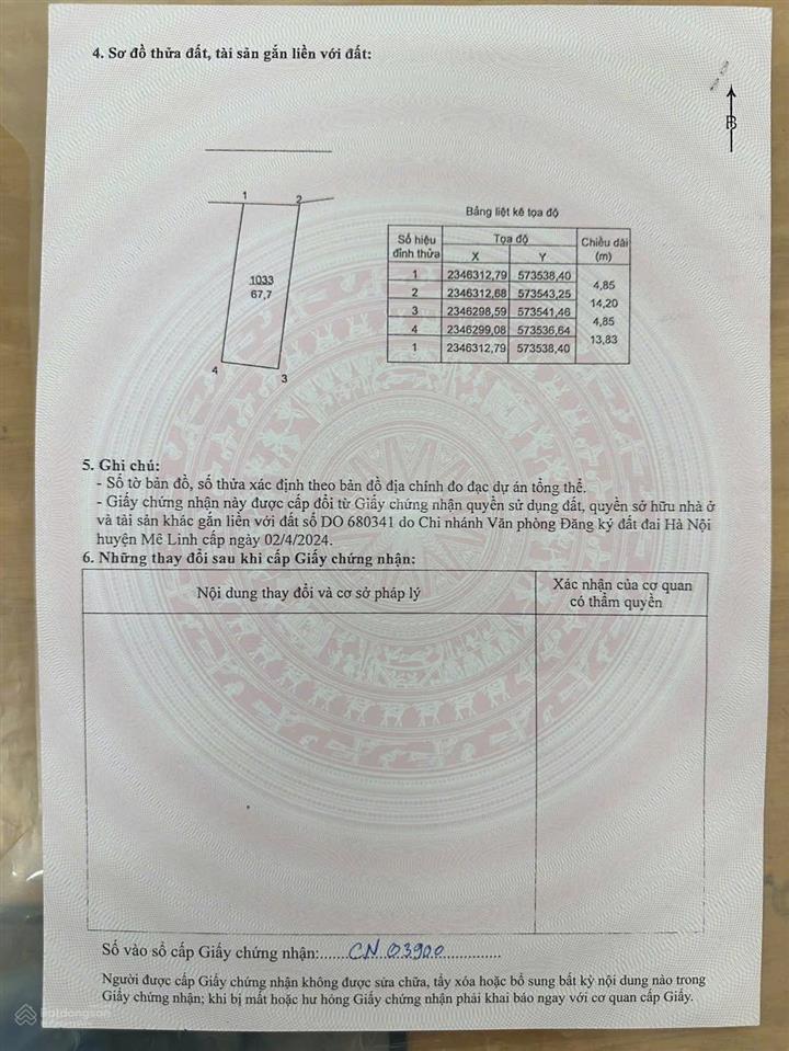 Lô đất đẹp 67m full thổ cư xã tiến thắng