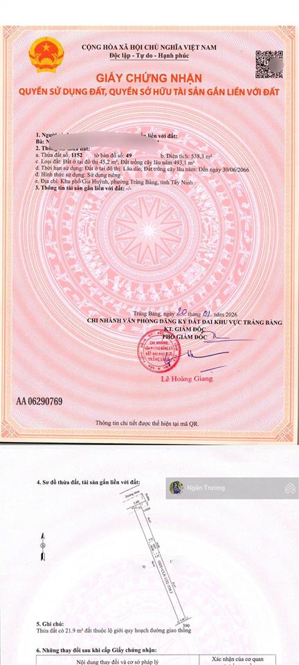 Chủ ngộp bank bán gấp 550m2  gia huỳnh  trảng bàng  shr  ngay trung tâm trảng bàng  giá 970tr