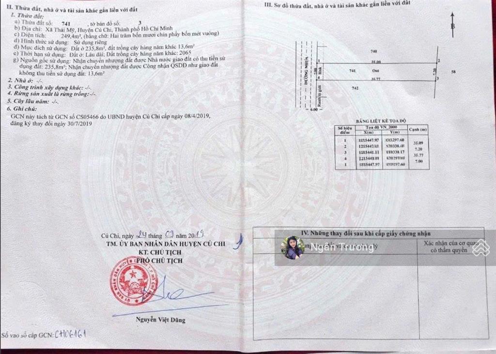 Chủ kẹt tiền cần bán gấp lô đất ở thái mỹ  củ chi mặt tiền đường nhựa  245m2  shr