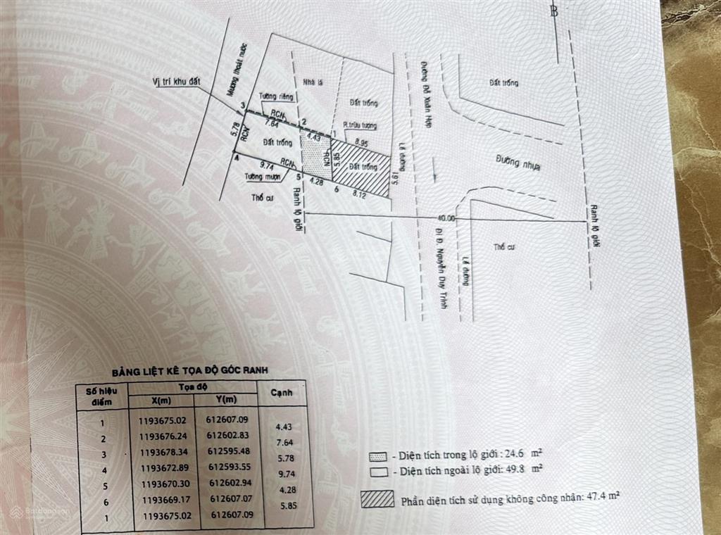 Bán đất mặt tiền đỗ xuân hợp, 74,4 m² sổ sẵn sang tên ngay