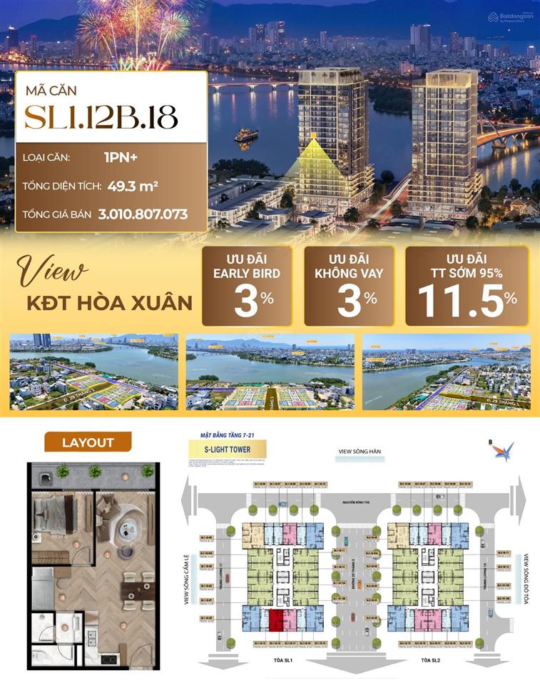 1pn+ tầng cao, tt full chỉ 2,5 tỷ | slight tower hòa xuân, đà nẵng