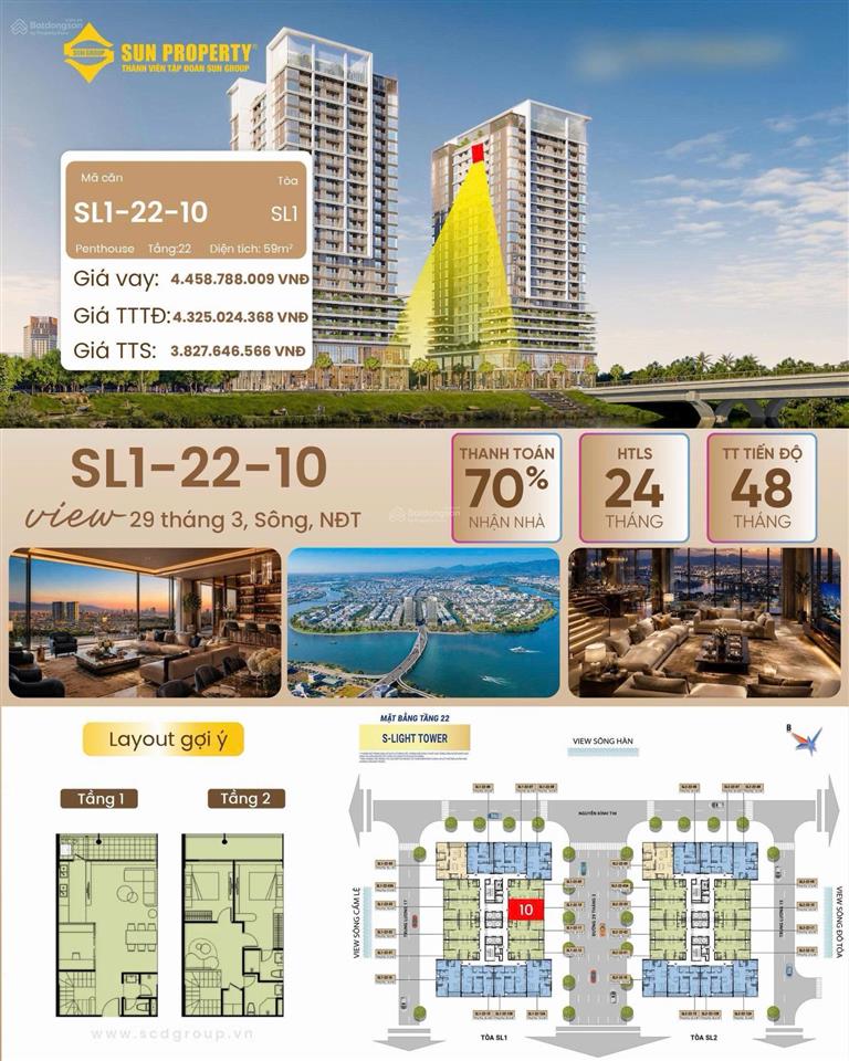 Bán penthouse slight tower full giá 3 tỷ 827 | view sông hàn, 29 tháng 3