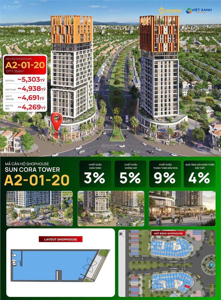 Nổi bật căn shophouse cora tower giá full chỉ 4 tỷ 269