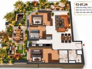 Nổi bật căn sân vườn 3pn 126m2 tầng 7 view pháo hoa view sông