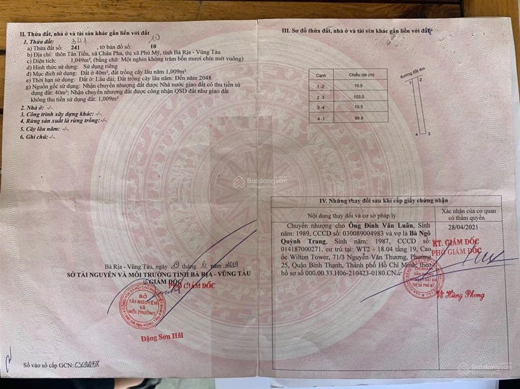 Bán lô đất 2 mặt tiền trước sau, gần hồ châu pha phù hợp làm nhà trọ cho thuê. giá 2,5 triệu/m²