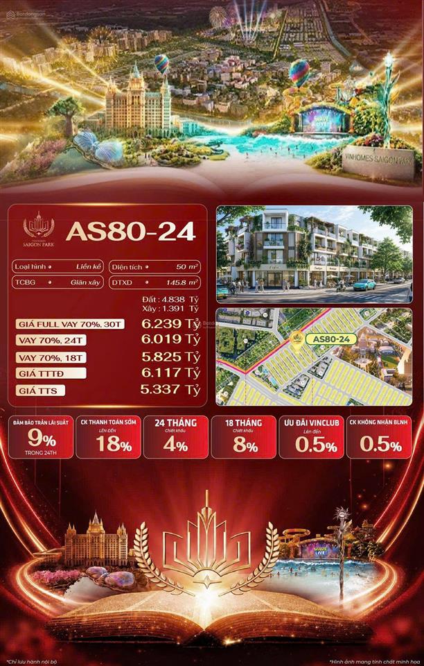 Bán liền kề vinhomes saigon park as60  28  80m2  hỗ trợ vay 70%  giá 7,01 tỷ