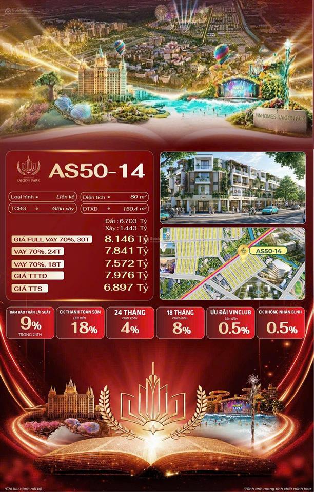 Bán liền kề vinhomes saigon park as60  28  80m2  hỗ trợ vay 70%  giá 7,01 tỷ