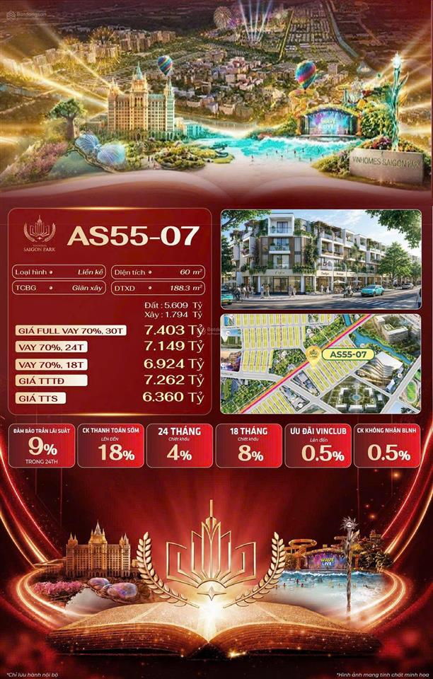 Bán liền kề vinhomes saigon park as60  28  80m2  hỗ trợ vay 70%  giá 7,01 tỷ