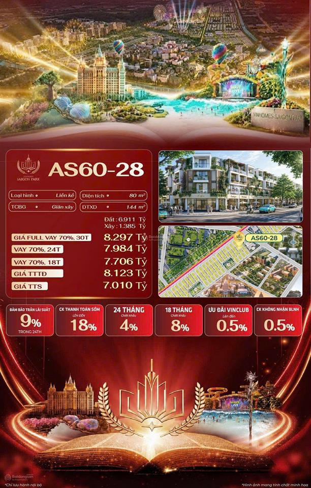 Bán liền kề vinhomes saigon park as63  28  vốn từ 1,485 tỷ  gần công viên, cạnh làng đại học