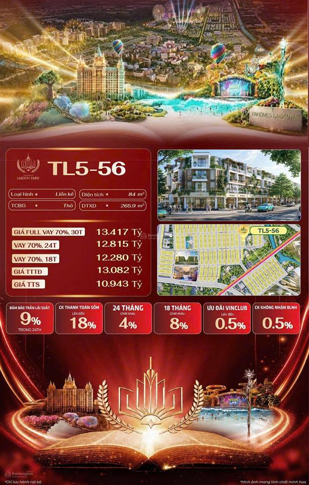 Liền kề vinhomes saigon park as6028, 80m2, ck đến 18%, hỗ trợ lãi suất 24 tháng