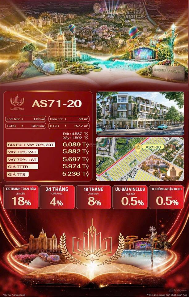 Bán liền kề vinhomes saigon park as7118 50m², giá từ 6,089 tỷ