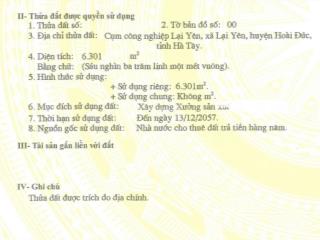 Sang nhượng 6300m đất kho xưởng tại cụm cn lại yên hoài đức