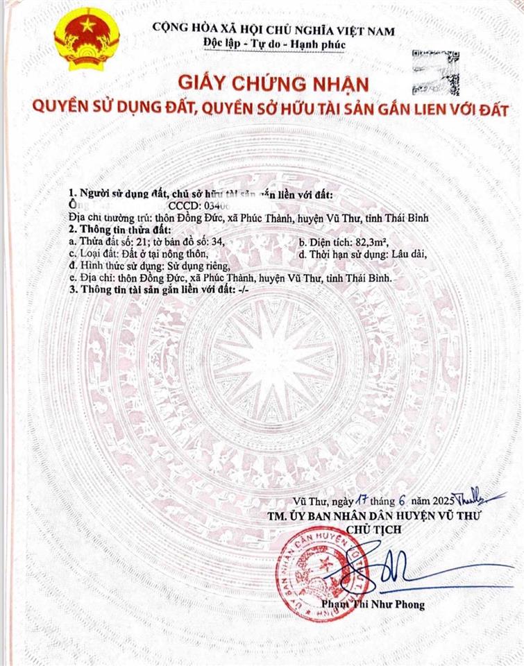 Gia đình cần bán mảnh đất 82,3m2 tại phường thái bình  hưng yên (phúc thành  vũ thư  thái bình)