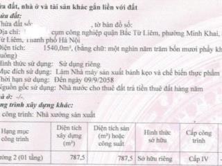 Sang nhượng duy nhất 1540m đất kho xưởng tại cụm cn từ liêm  hn, giá chỉ 4x tỷ