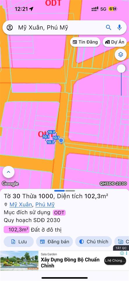 Hàng hot mỹ xuân 102,5m2 đất ở đô thị full hồng chỉ 2,5 tỷ! giá tốt đầu tư. tờ 30  thửa 1000