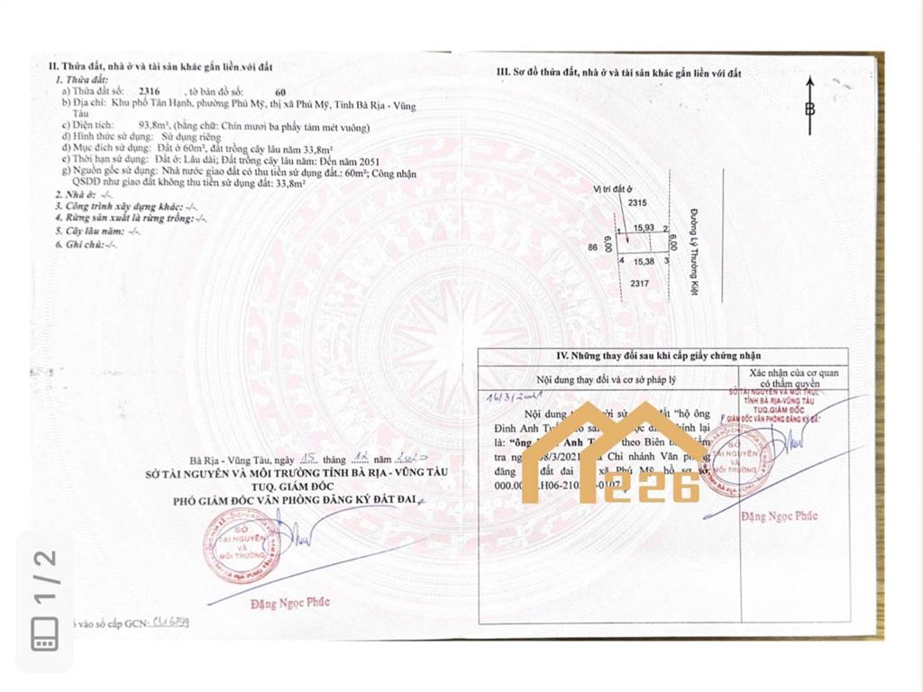 Chính chủ bán đất trung tâm phú mỹ ngang 6m cực hiếm