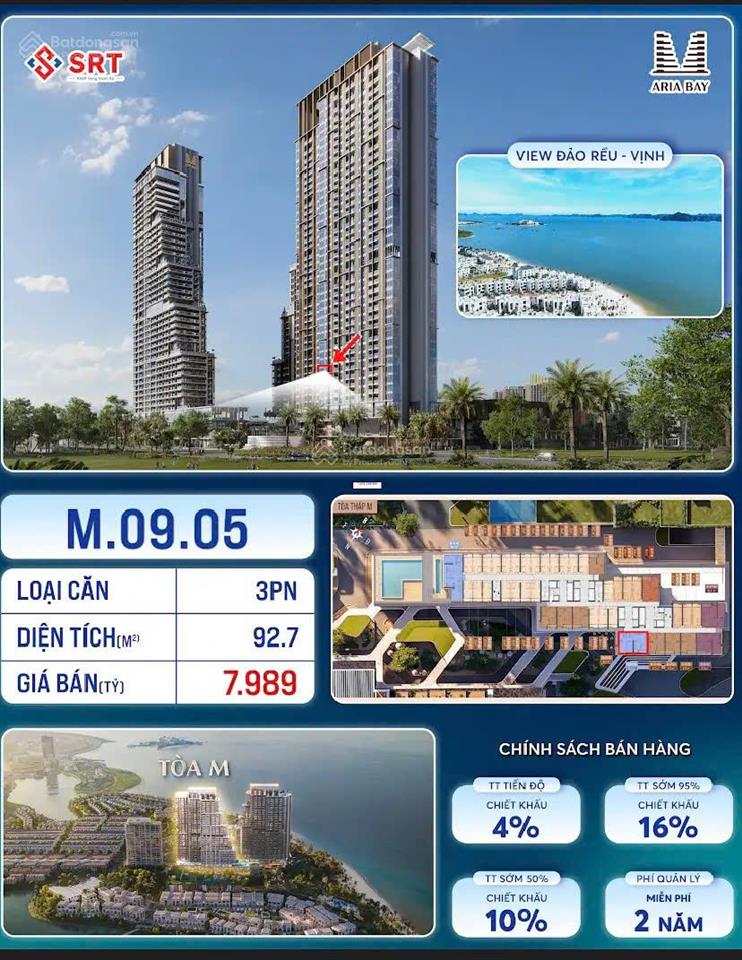Aria bay hạ long căn vip 3pn đông nam dt.94m2  giá 7,9 tỷ chiết khấu 17% htls 30 tháng