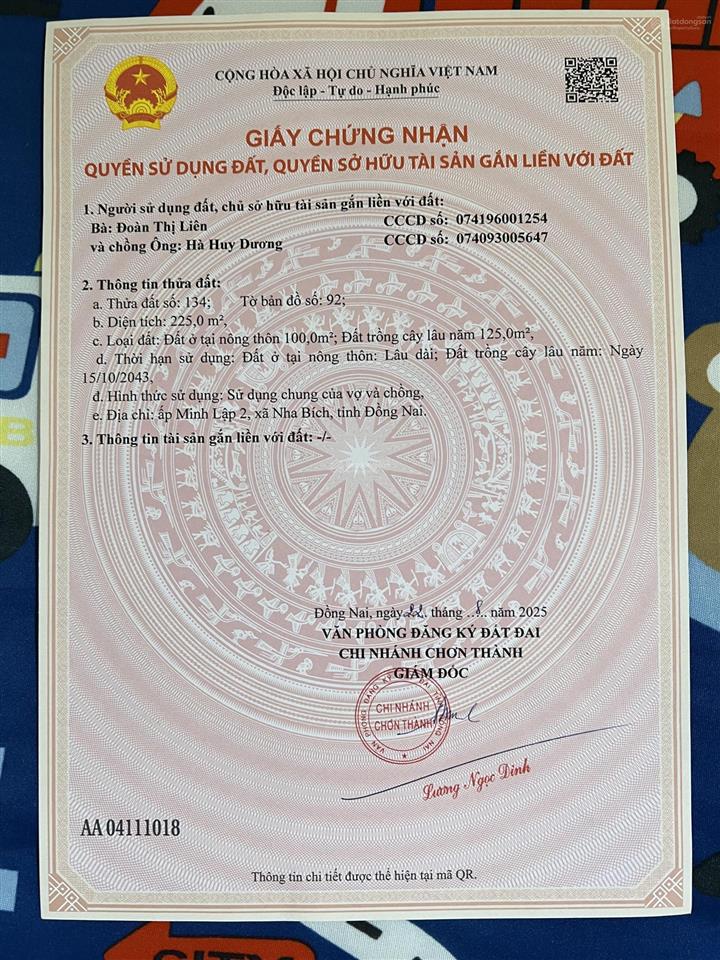 Chính chủ cần bán đất minh lập chơn thành 380tr
