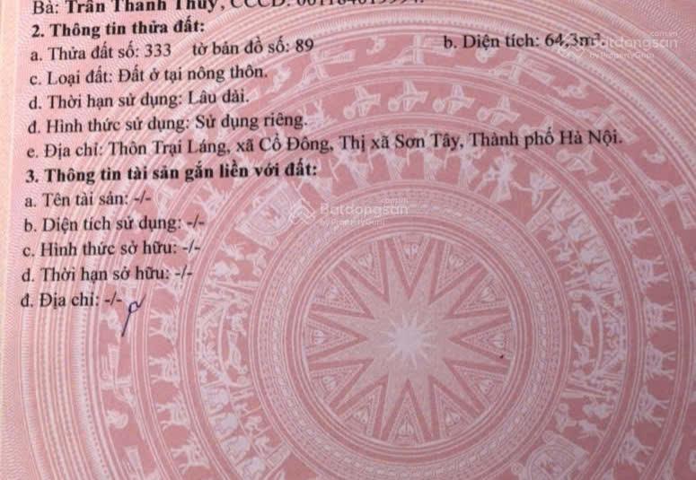 Cần bán gấp lô đất 64m, full thổ cư thuộc trại láng cổ đông hòa lạc. gần đh qg hà nội.