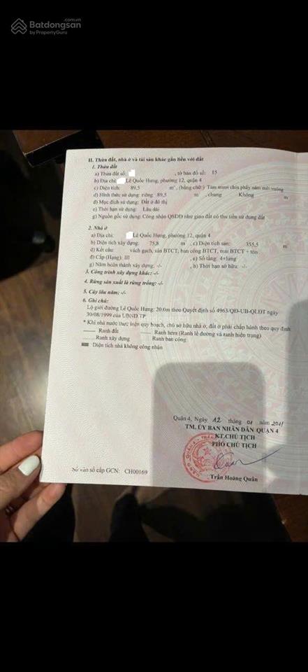 Nhà 5 lầu, mt đường nb hoàng diệu (lê quốc hưng), phường 12, quận 4, dt 4mx22m, giá 35 tỷ