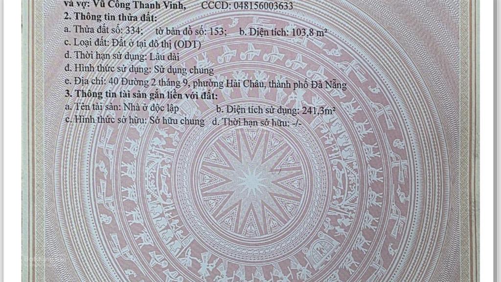 Cần bán nhà 3 tầng  mặt tiền 2/9  đối diện công viên apec