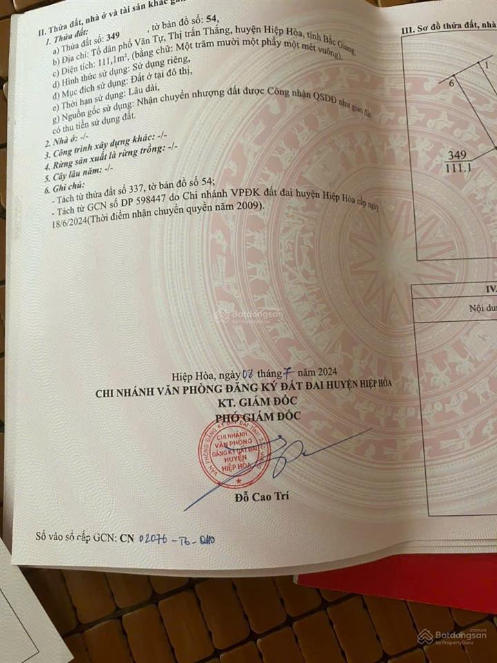 Bán đất tại tổ dân phố văn tự, thị trấn thắng, hiệp hòa, bắc giang, giá thỏa thuận, 100m2