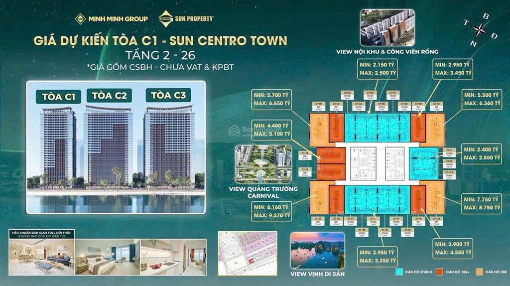 Bán căn hộ sun centro town, trực diện vịnh, full nội thất 5*, dòng tiền 24/7. tặng ngay 100 triệu