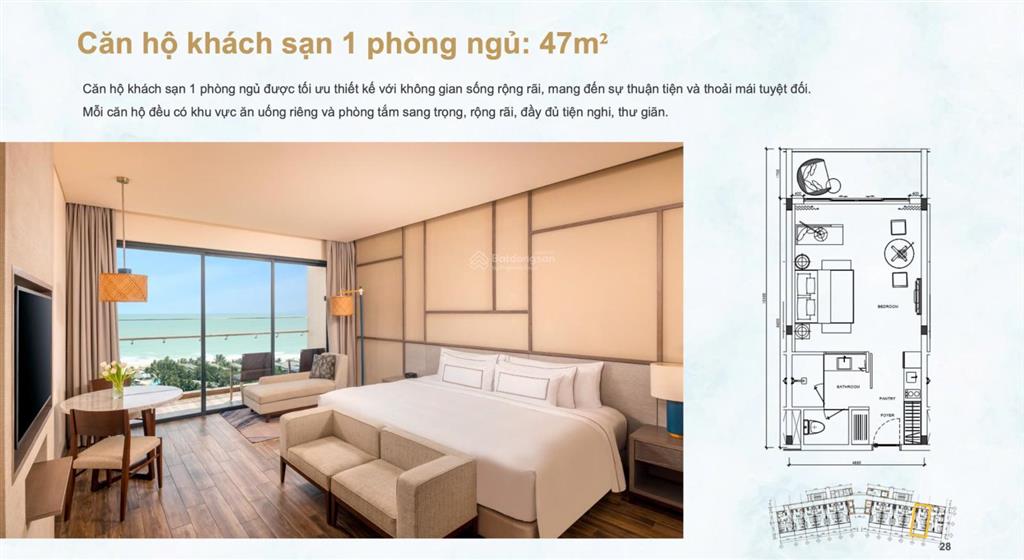 Căn hộ biển melia hồ tràm 47m2, 2 tỷ 6, chiết khấu cao lên đến 27%, lợi nhuận cam kết 10% 1 năm