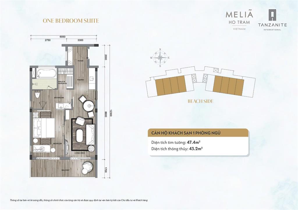Căn hộ biển melia hồ tràm 47m2, 2 tỷ 6, chiết khấu cao lên đến 27%, lợi nhuận cam kết 10% 1 năm