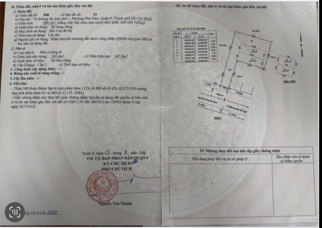 Bán nhà mặt tiền đường số 46, phú hữu, dt 290m2.full thổ cư. có 2 căn nhà song lập. giá rẻ đầu tư.
