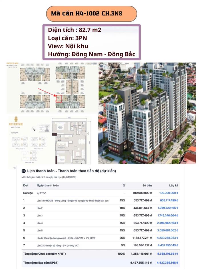 Căn 3pn giá tốt hơn 5 tỷ chưa chiết khấu  sở hữu ngay trung tâm huế!