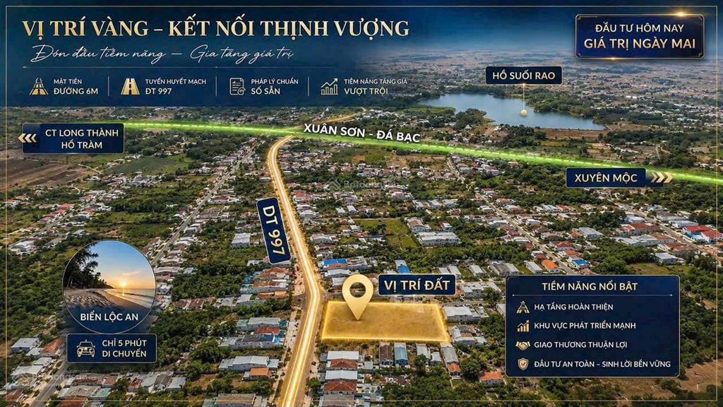 Cần bán gấp lô đất mặt tiền đường dt997 suối rao, đá bạc