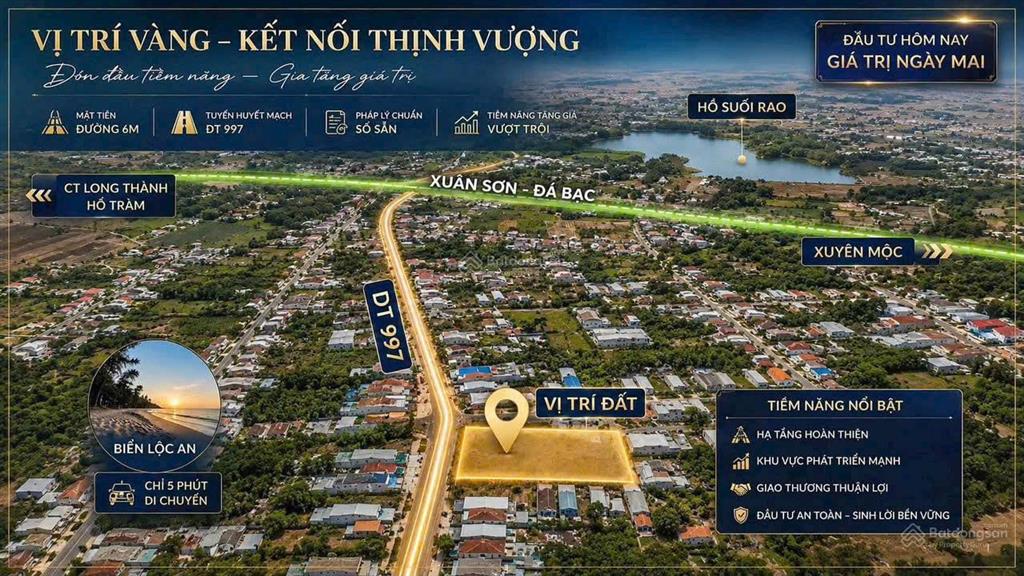 Cần bán gấp lô đất mặt tiền đường dt997 suối rao, đá bạc