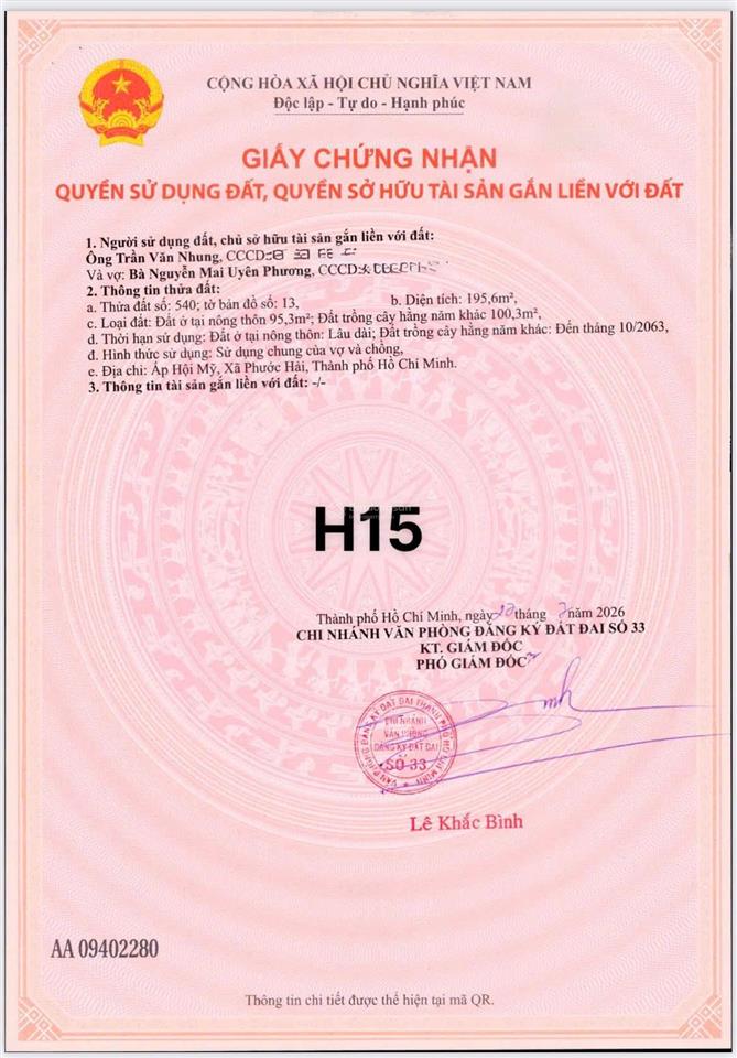 Ngộp bank cần bán gấp lô đất sau ubnd phước hải cách biển phước hải chỉ 3km giá chỉ từ 1 tỷ