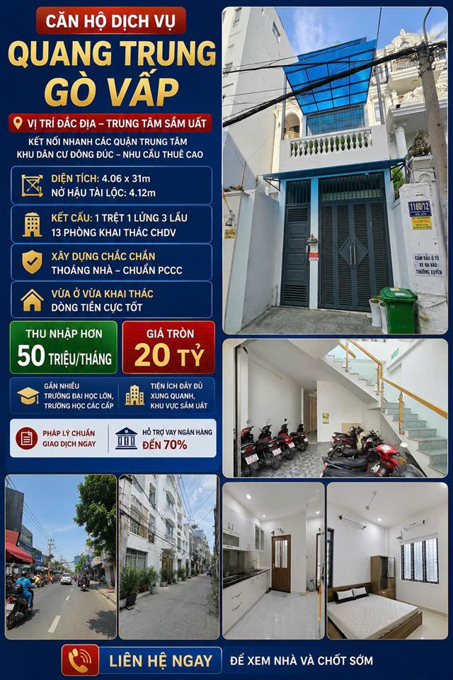 Chính chủ bán gấp tòa căn hộ 125m2 Quang Trung, Gò Vấp, 13 CHDV full nội thất, dòng tiền