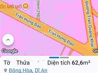 Bán đất tặng nhà cấp 4 dt 63m2 hẻm xe hơi thông trần hưng đạo gần chợ dĩ an, big c dĩ an chỉ 3.65t