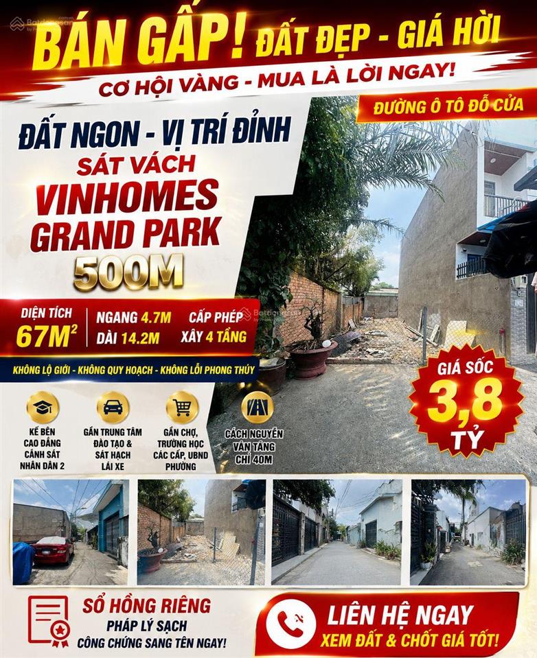 Bán đất đường nguyễn văn tăng phường long thạnh mỹ quận 9. đường ôtô đỗ cửa. giá sập hầm 3.8 tỷ tl