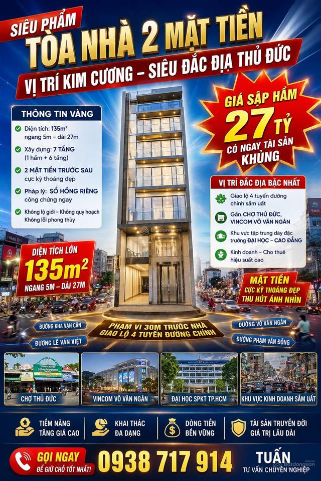 Bán tòa nhà dịch vụ, nhà mặt tiền kinh doanh sầm uất đường võ văn ngân. tổng giảm 3 tỷ. chỉ 27 tỷ.