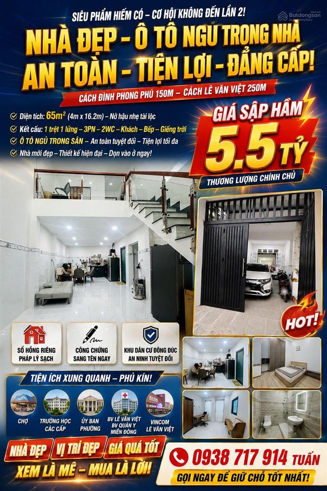 Bán nhà mặt tiền đường số đình phong phú tăng nhơn phú b quận 9. ôtô ngủ trong sân nhà. giá 5.5 tỷ.