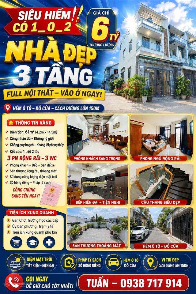 Bán nhà 3 tầng đúc kiên cố đường dương đình hội tăng nhơn phú b. đường ôtô đỗ cửa. giá 6 tỷ bớt lộc