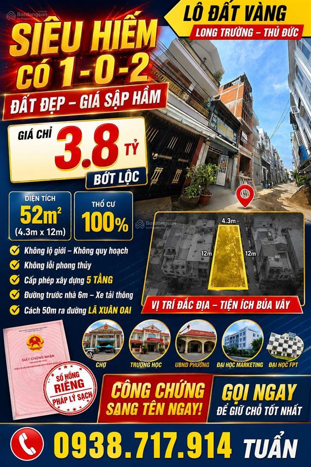 Bán đất đường lã xuân oai  lò lu phường trường thạnh quận 9. đường ôtô tránh. giá 3.8 tỷ bớt lộc.