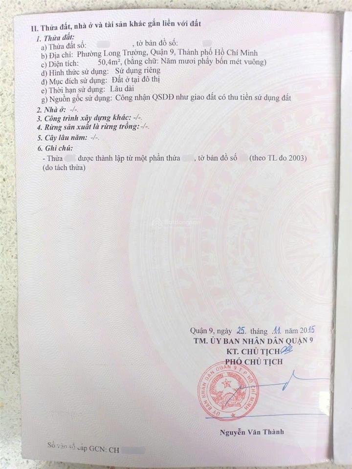 Bán đất đường lã xuân oai  lò lu phường trường thạnh quận 9. đường ôtô tránh. giá 3.8 tỷ bớt lộc.