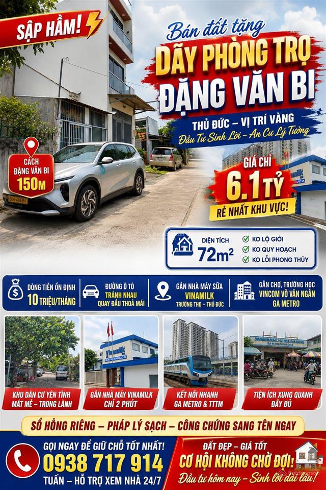 Bán nhà, dãy trọ đặng văn bi phường trường thọ thủ đức. đường ôtô tránh. giá 6.1 tỷ. giá đầu tư tốt