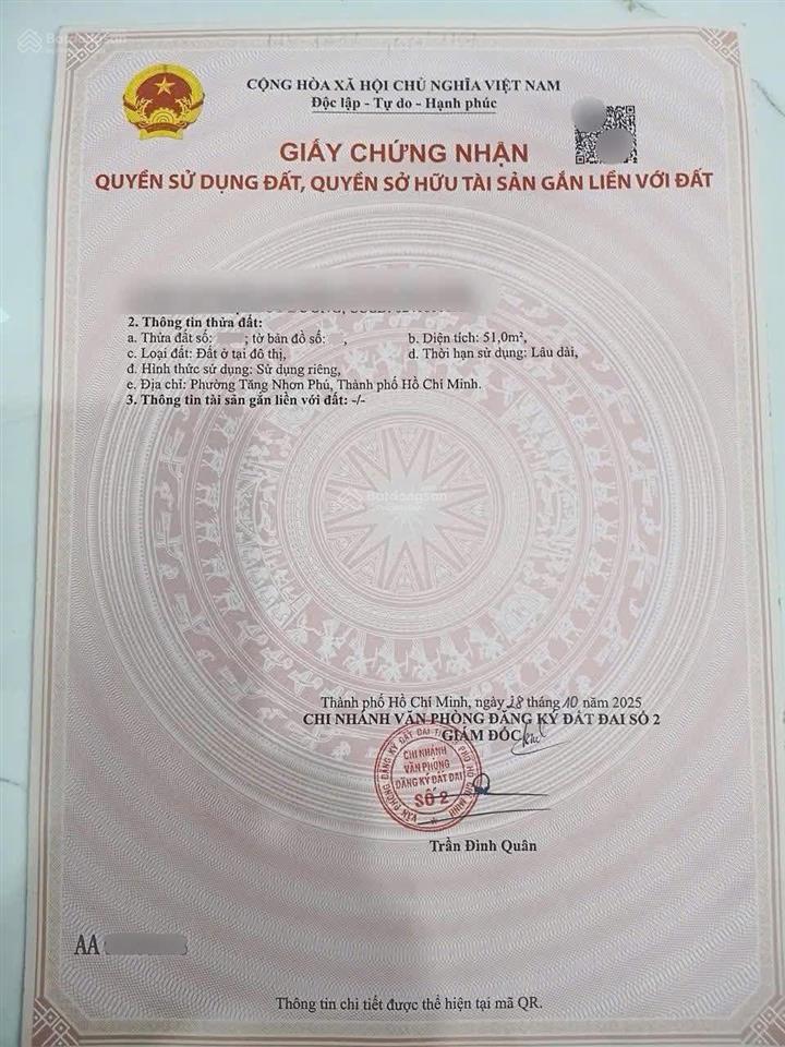 Đất nền thủ đức  quận 9 gần ga metro giá rẻ. đất thổ cư 100%. đường ôtô. giá cạnh tranh 3.85 tỷ tlcc.